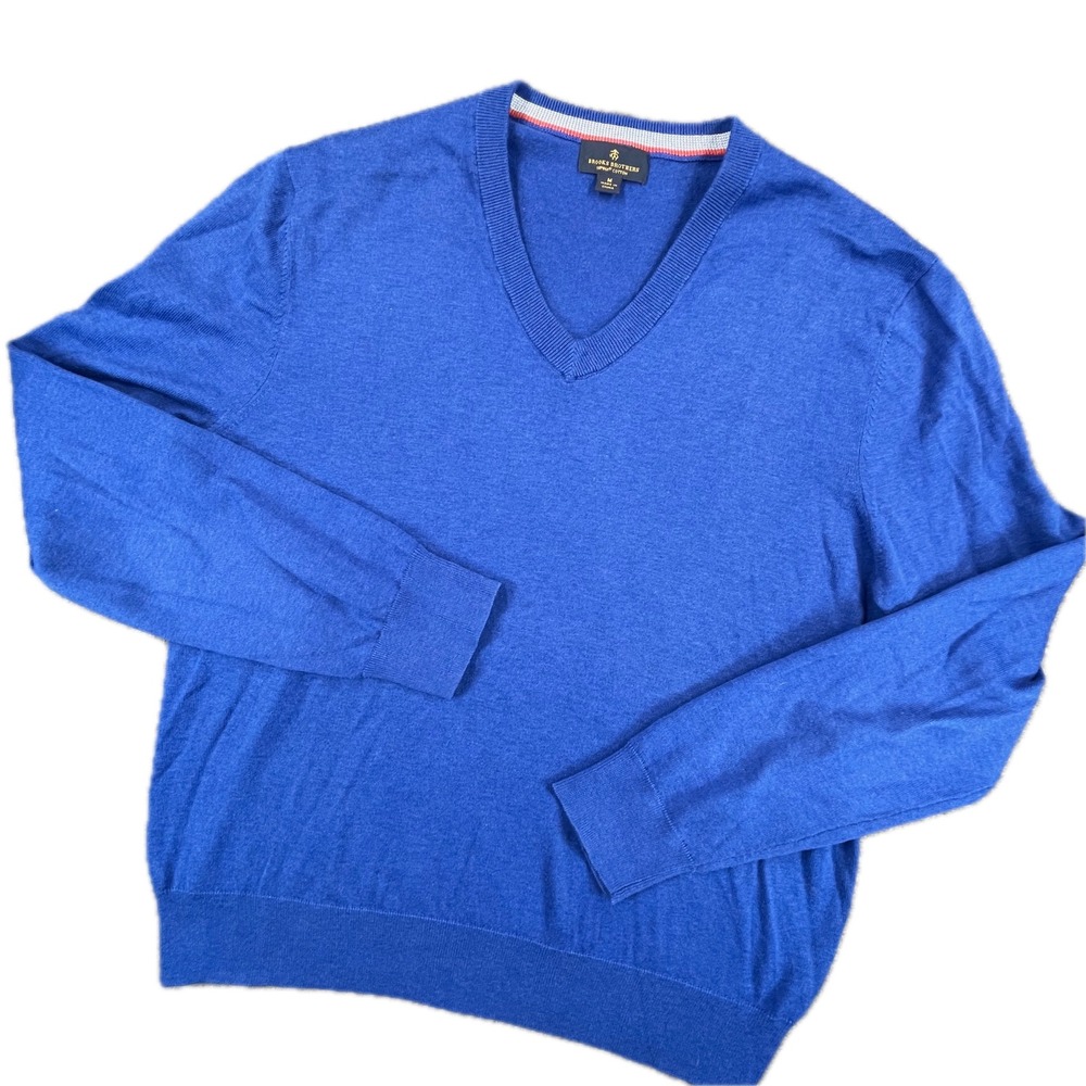 Brooks Brothers Supima Cotton V-Neck Sweater M Blue Preppy Pullover 100098264